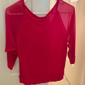 Hot pink T-shirt shirt with sheer sleeves